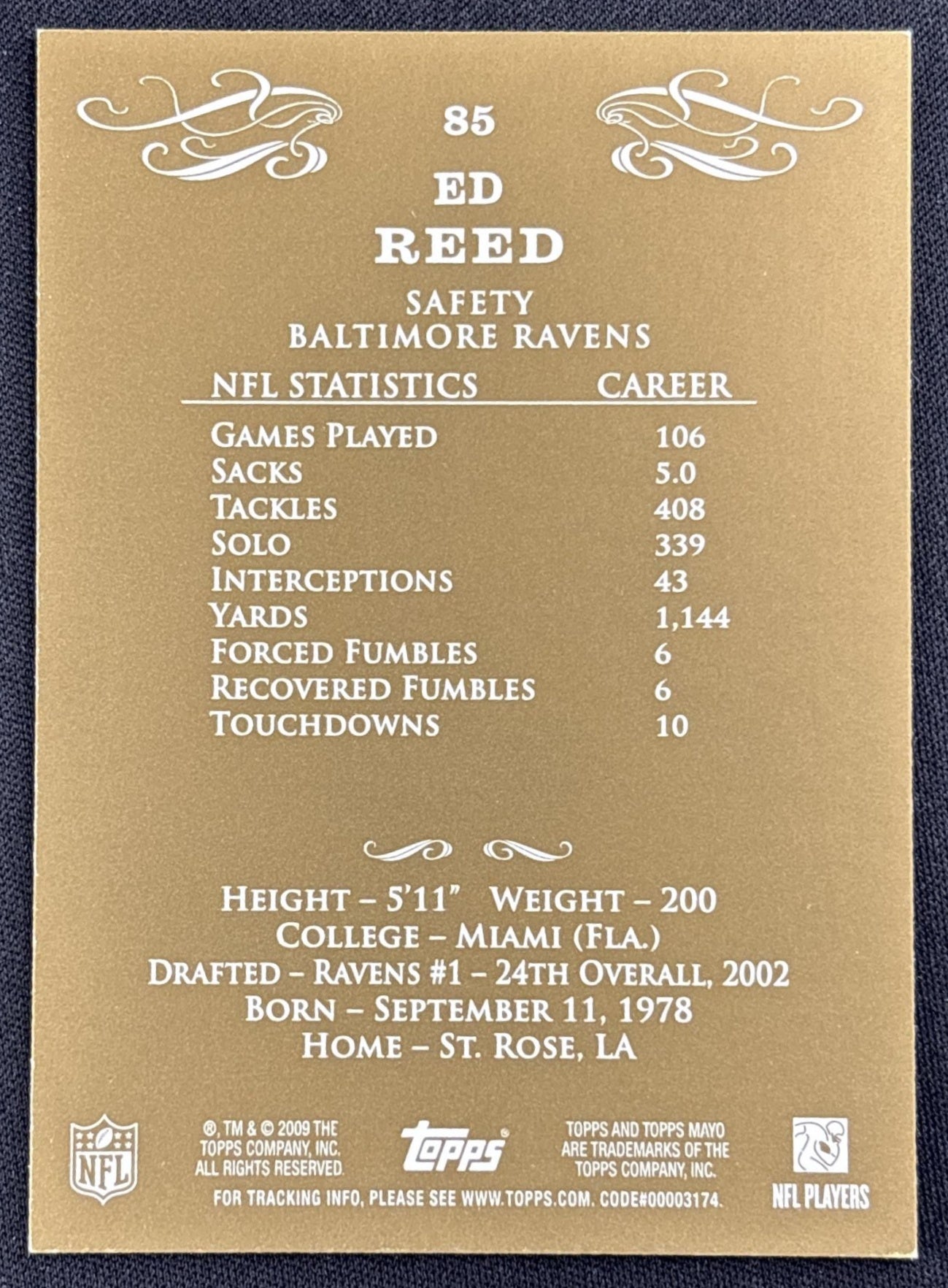 Ed Reed 2009 Topps Mayo Ravens