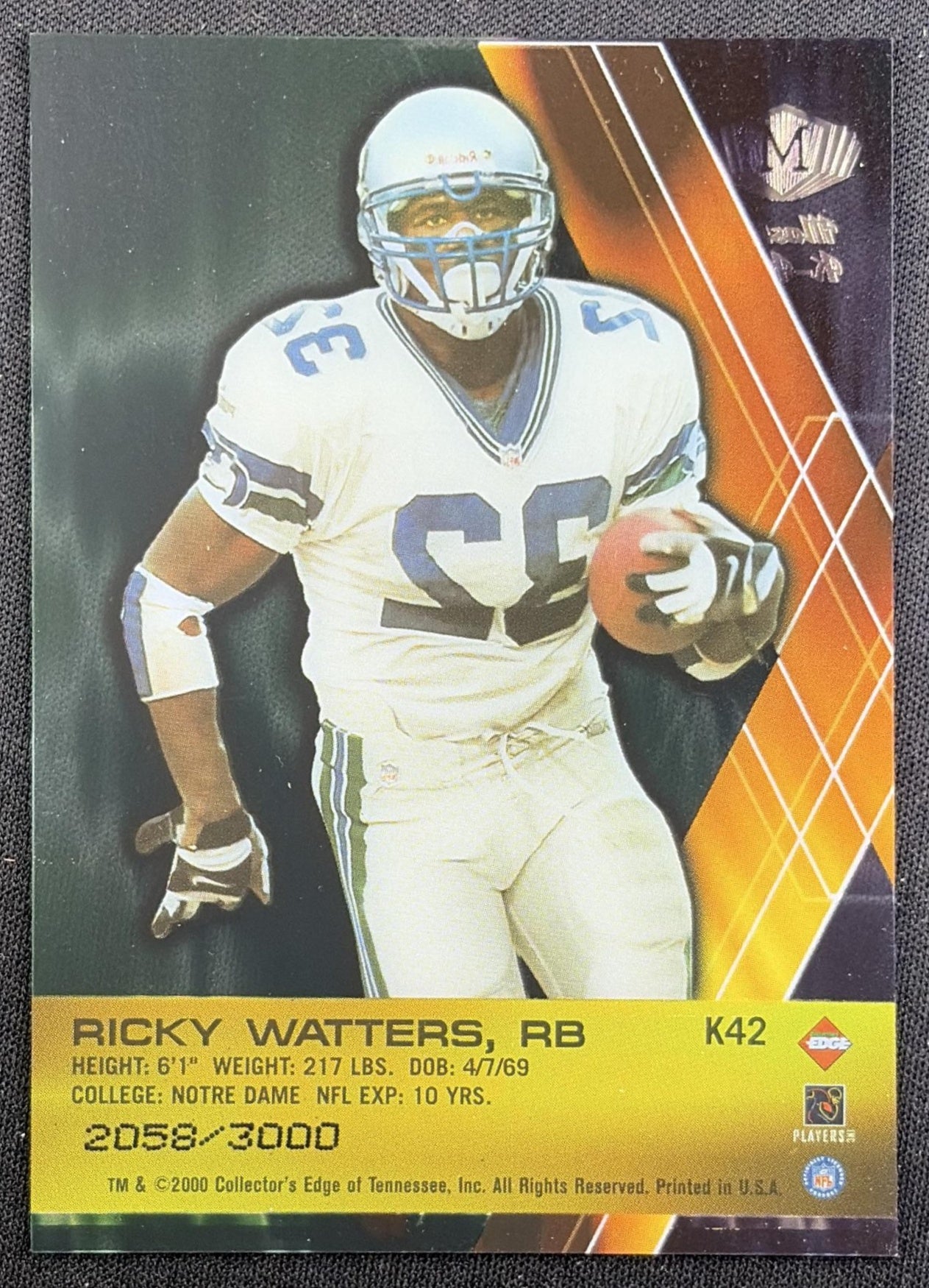 Ricky Watters 2000 Collector's Edge Masters K Klub /3000 Seahawks