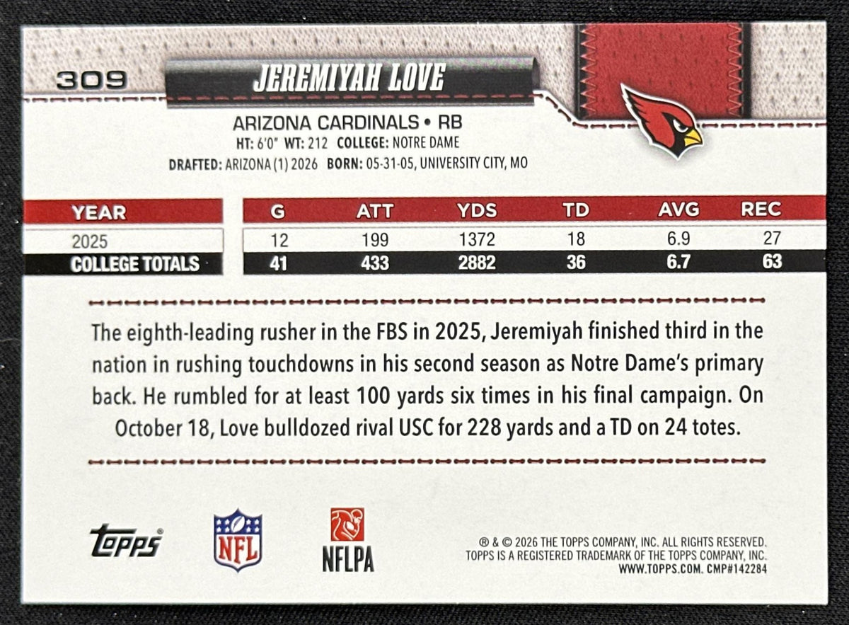 Jeremiyah Love 2026 Topps Flagship Fanatics Foil Cardinals