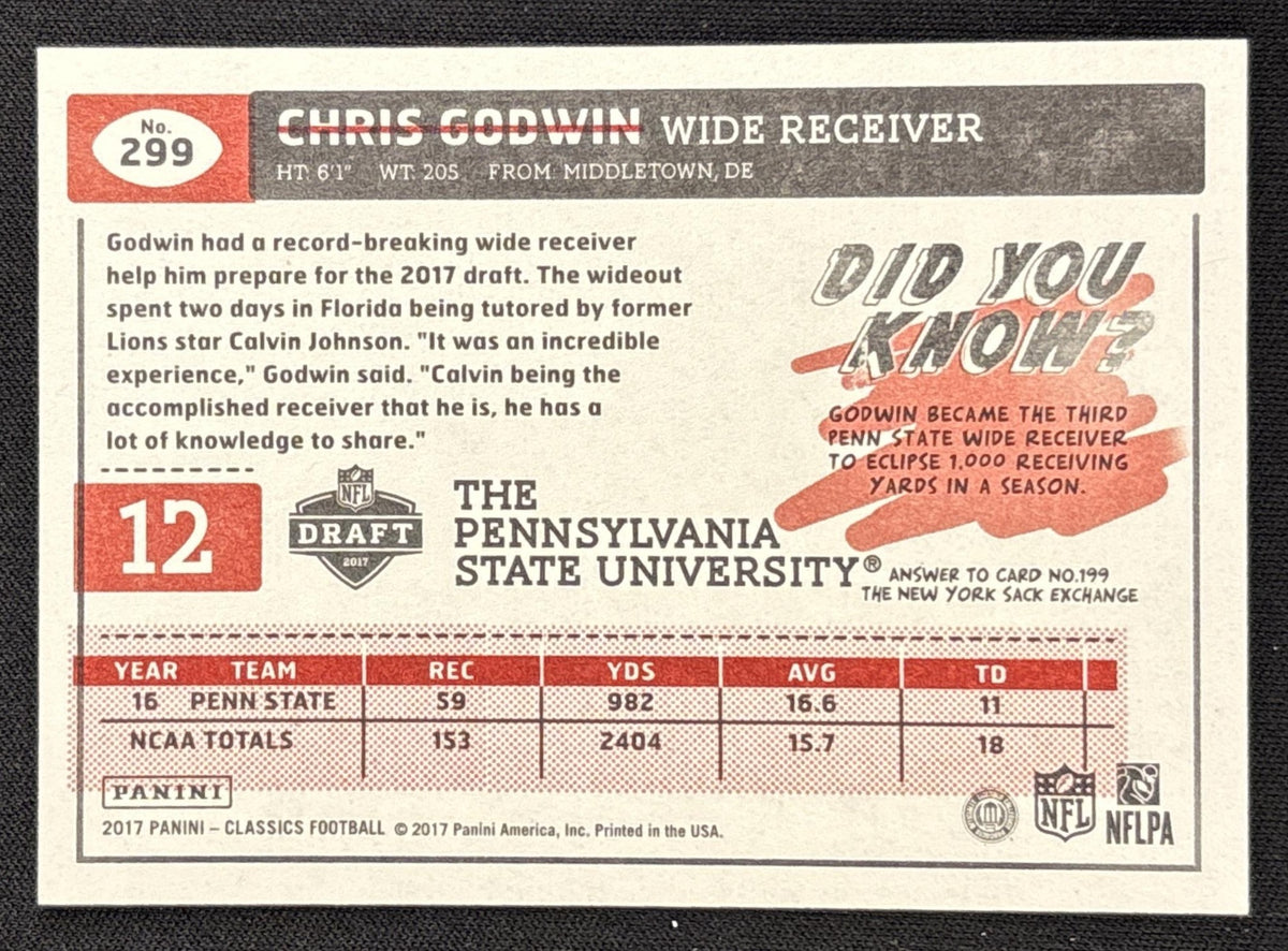 Chris Godwin 2017 Panini Classics Red Back /299 Buccaneers