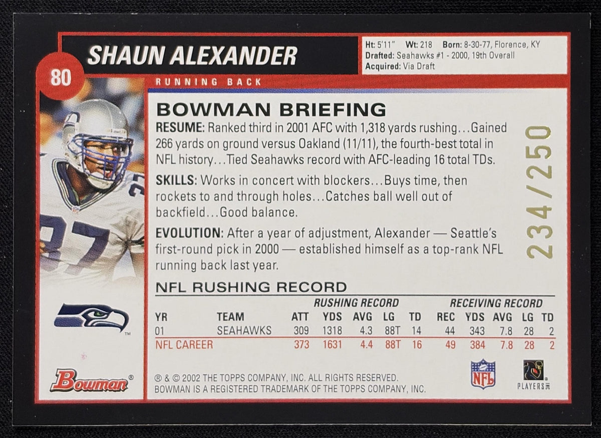 Shaun Alexander 2001 Fleer Ultra Gold Medallion /250 Seahawks