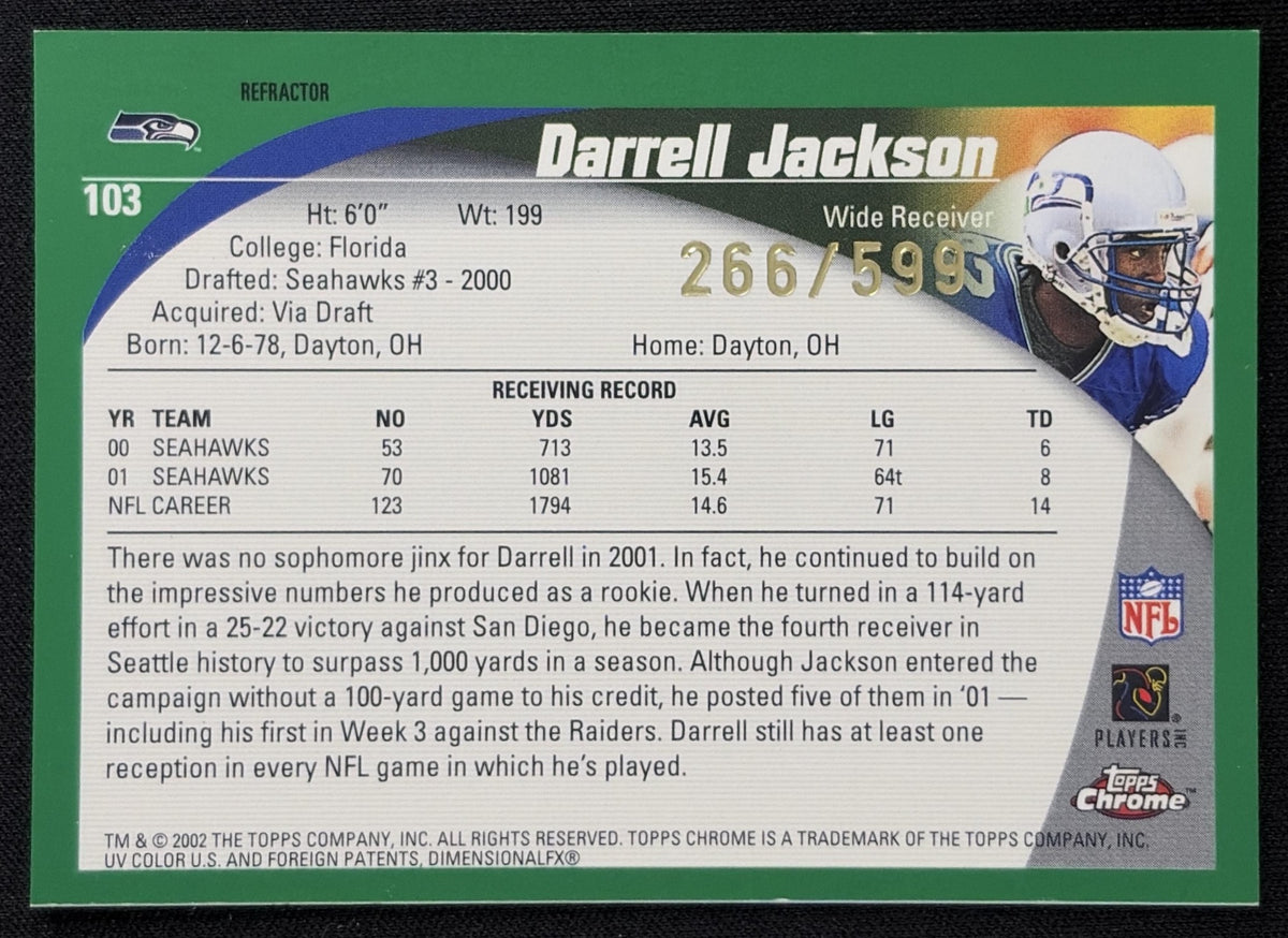Darrell Jackson 2002 Topps Chrome Black Refractor /599 Seahawks