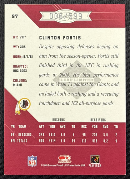 Clinton Portis 2005 Leaf Limited /599 Redskins