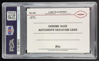 Luke McCaffrey 2024 Chrome Rookie Auto Aqua Sonar Refractor /199 Commanders Sports Trading Card
