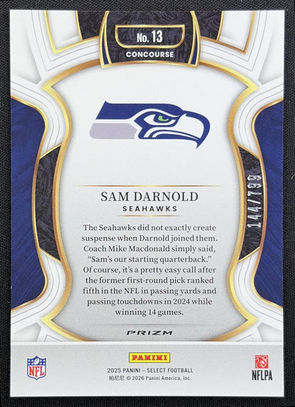 Sam Darnold 2025 Panini Select Concourse White Prizm Shock /799 Seahawks - back