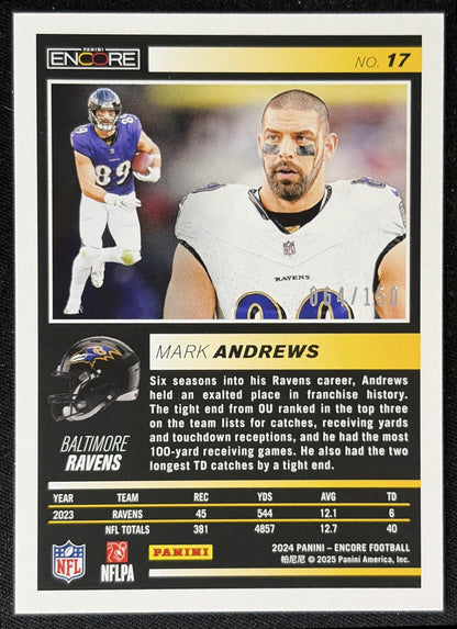 Mark Andrews 2024 Panini Encore Silver /150 Ravens