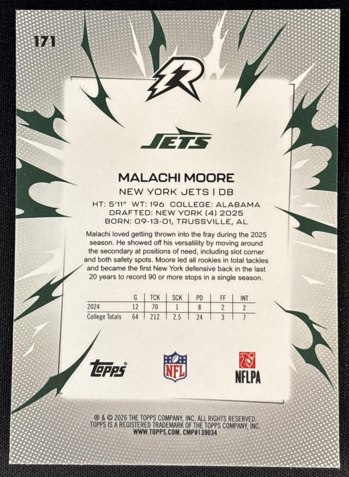 Malachi Moore 2025 Topps Resurgence Jets Sports Trading Cards
