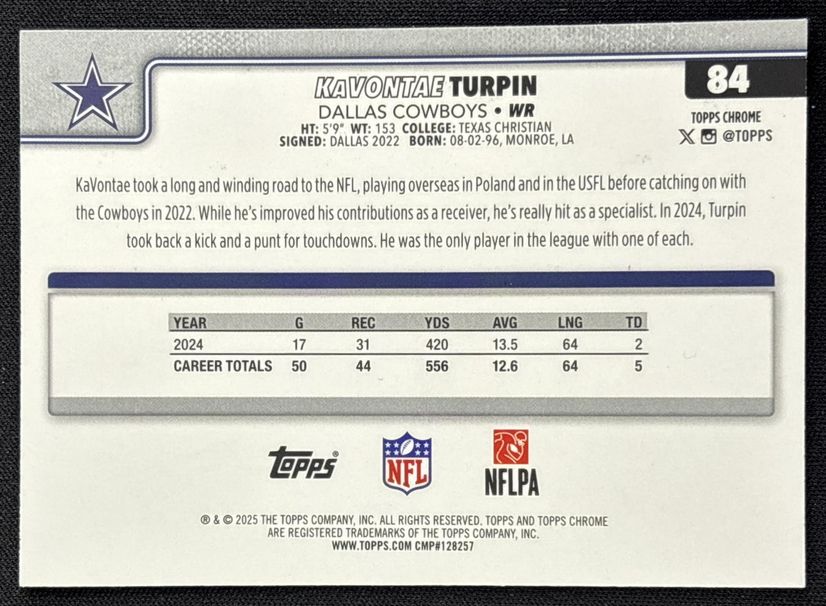 KaVontae Turpin 2025 Topps Chrome Purple Refractor /75 Cowboys