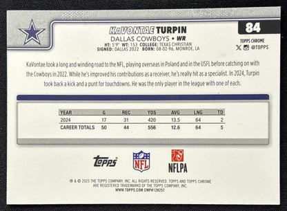 KaVontae Turpin 2025 Topps Chrome Purple Refractor /75 Cowboys