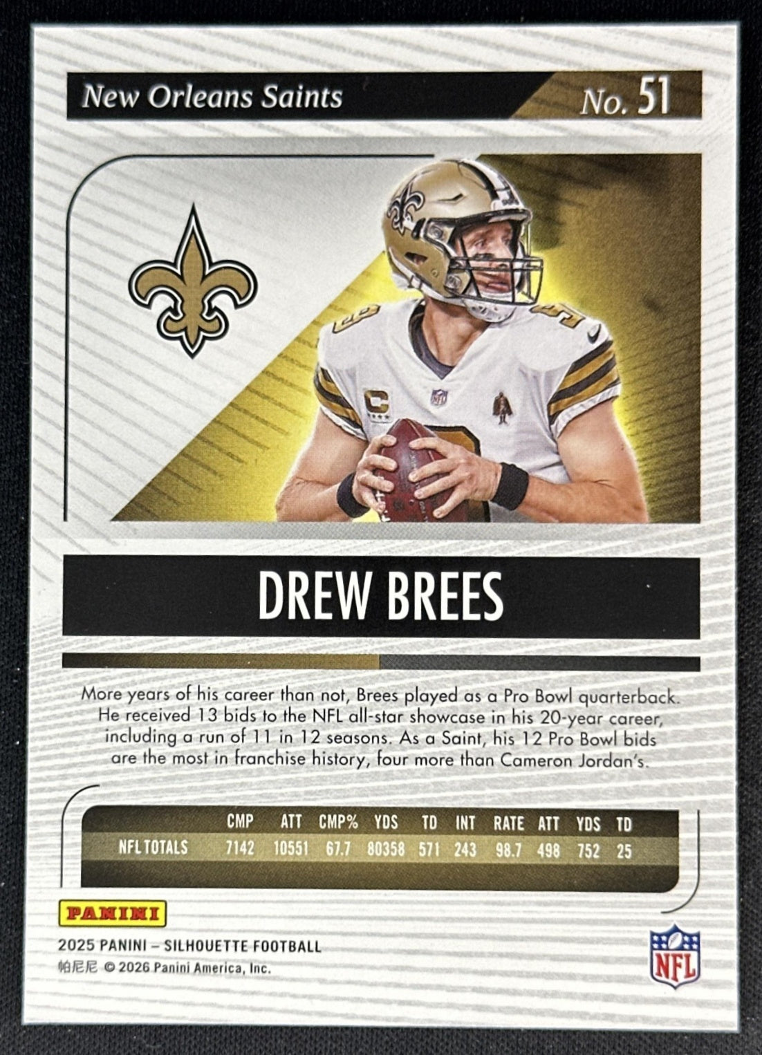 Drew Brees 2025 Panini Silhouette Saints