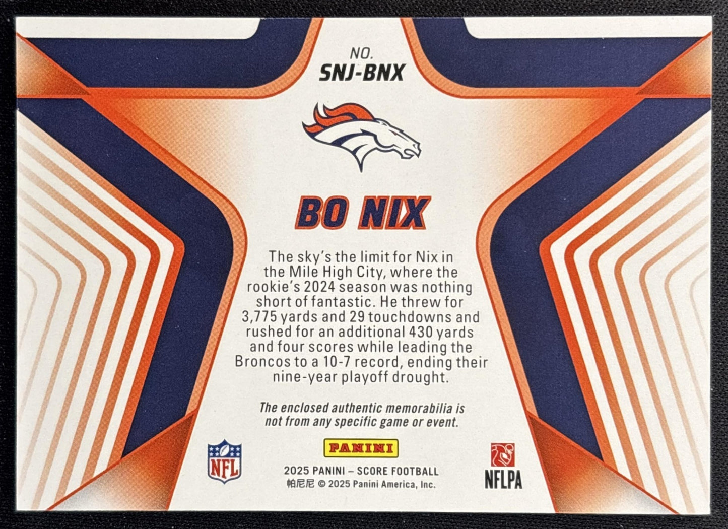 Bo Nix 2025 Panini Score Stars of the NFL Jersey Broncos