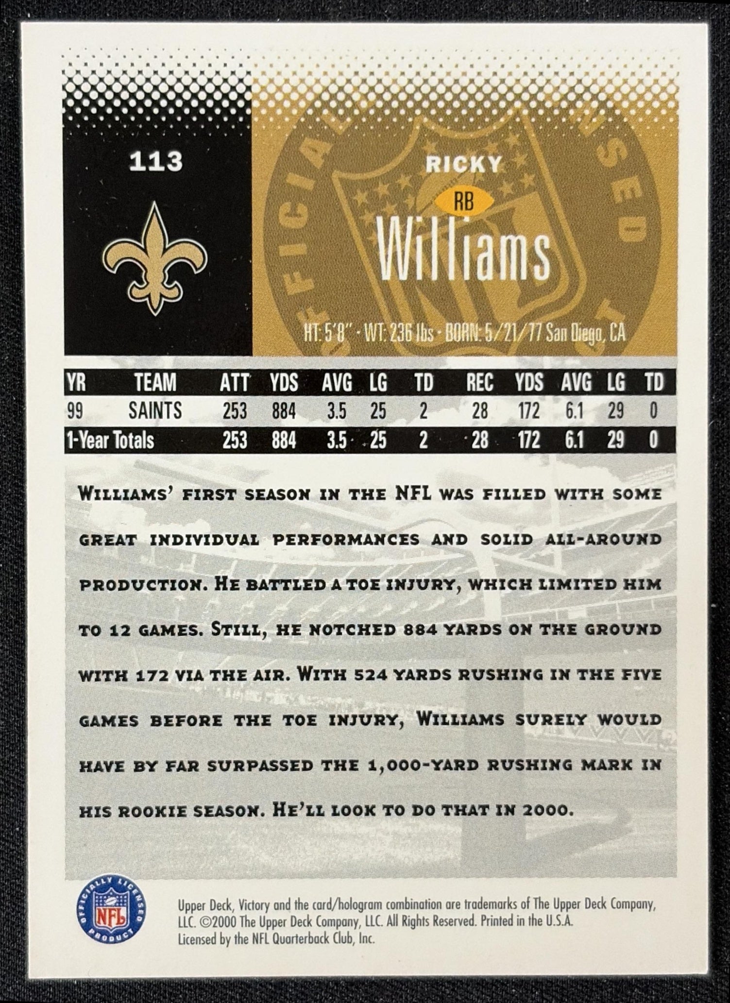 Ricky Williams 2000 Upper Deck Victory Saints