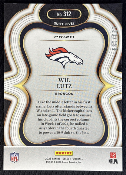 Wil Lutz 2025 Panini Select Suite Level Tri-Color Prizm /199 Broncos