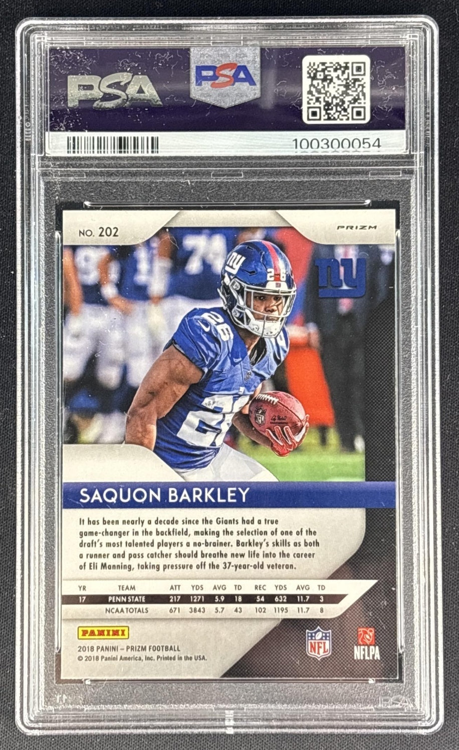 Saquon Barkley 2018 Panini Prizm Red White and Blue PSA 9 Giants back
