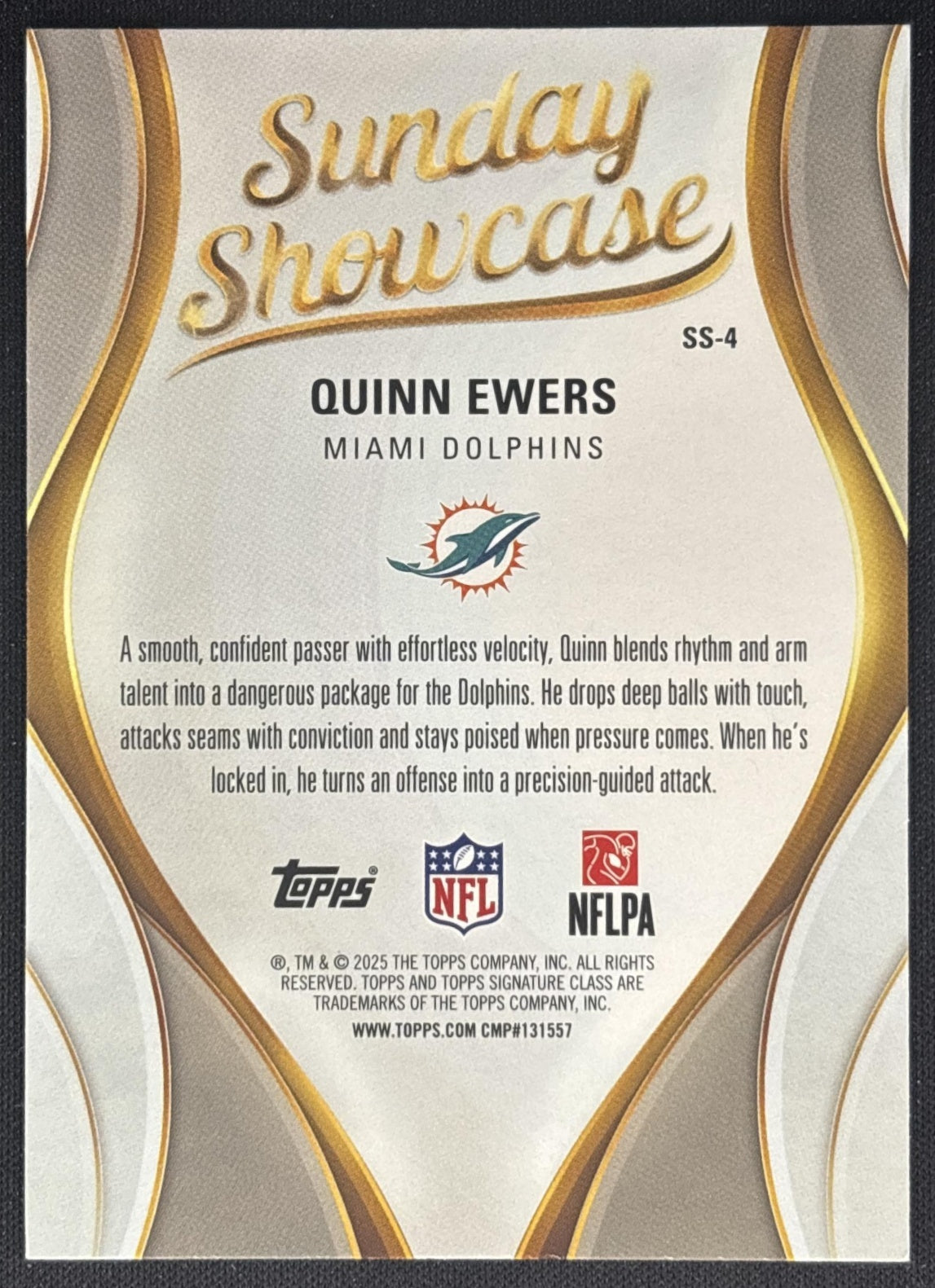 Quinn Ewers 2025 Topps Signature Class Sunday Showcase Dolphins back