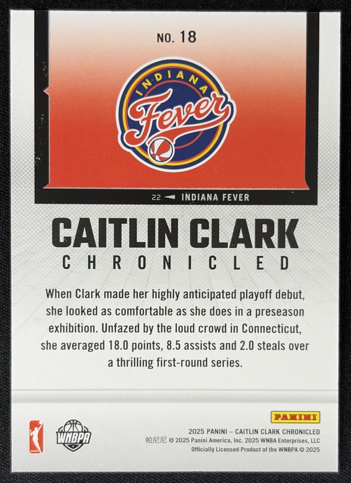 Caitlin Clark 2025 Panini Chronicled WNBA Holo Fever 18