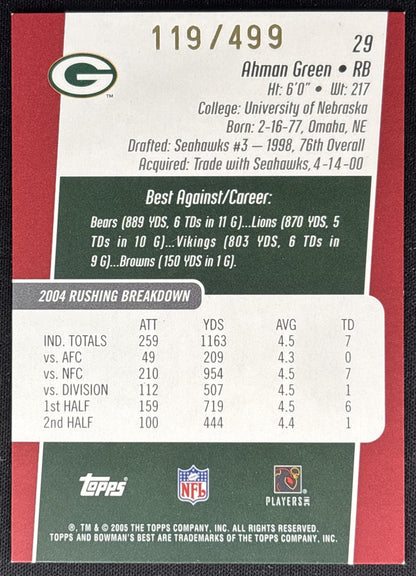 Ahman Green 2005 Bowman's Best Red /499 Packers Sports Trading Card