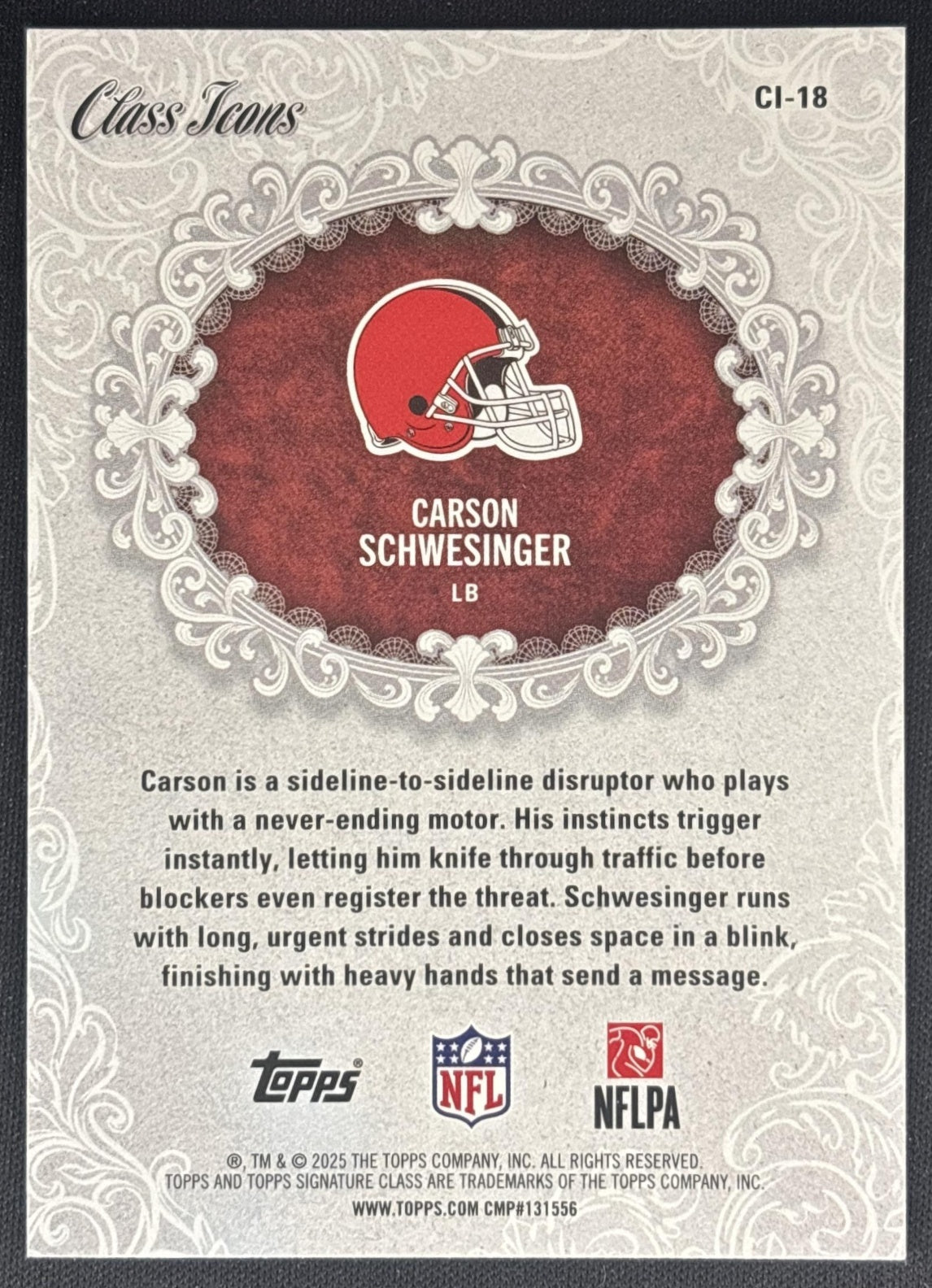 Carson Schwesinger 2025 Topps Signature Class Icons Browns back