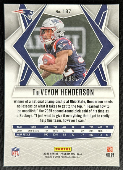 TreVeyon Henderson 2025 Panini Phoenix Red Winter Prizm /399 Patriots