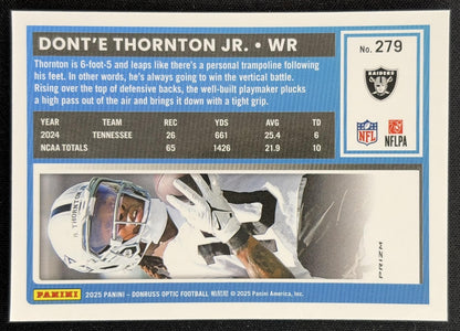 Dont'e Thornton Jr. 2025 Donruss Optic Rated Rookie Blue Hyper Prizm Raiders back