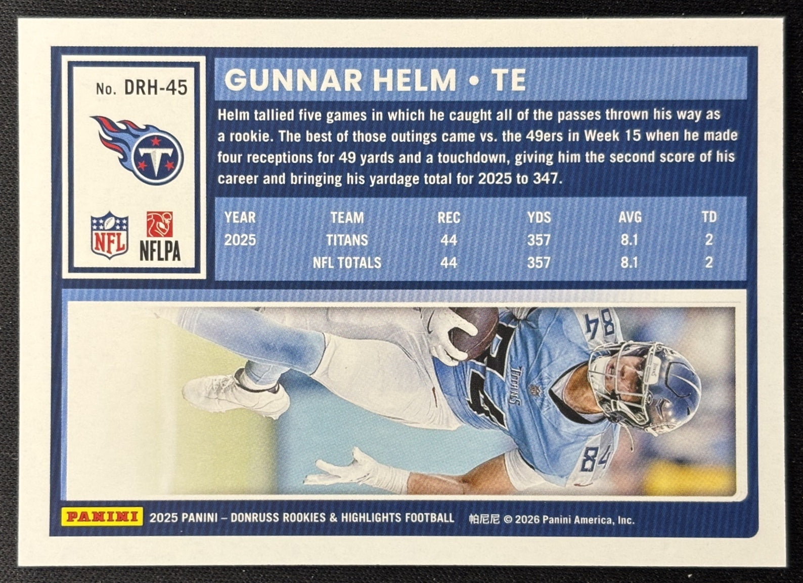 Gunnar Helm 2025 Panini Donruss Rookies & Highlights Titans Sports Trading Cards