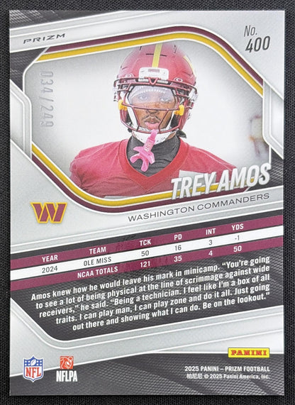 Trey Amos 2025 Panini Prizm Orange /249 Commanders Washington Commanders