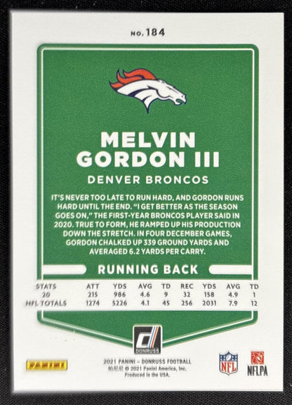Melvin Gordon III 2021 Panini Donruss Press Proof Premium Broncos Sports Trading Card