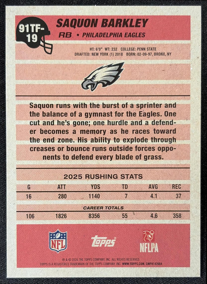 Saquon Barkley 2026 Topps 1991 Crackle Foil Eagles back