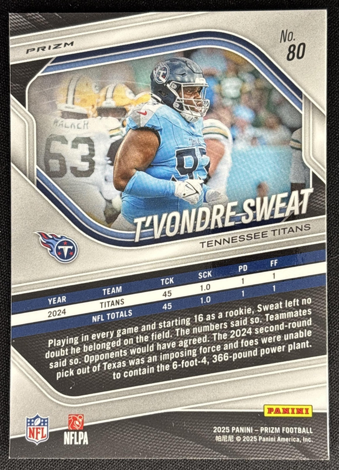 T'Vondre Sweat 2025 Panini Prizm Neon Green Pulsar Titans Sports Trading Card