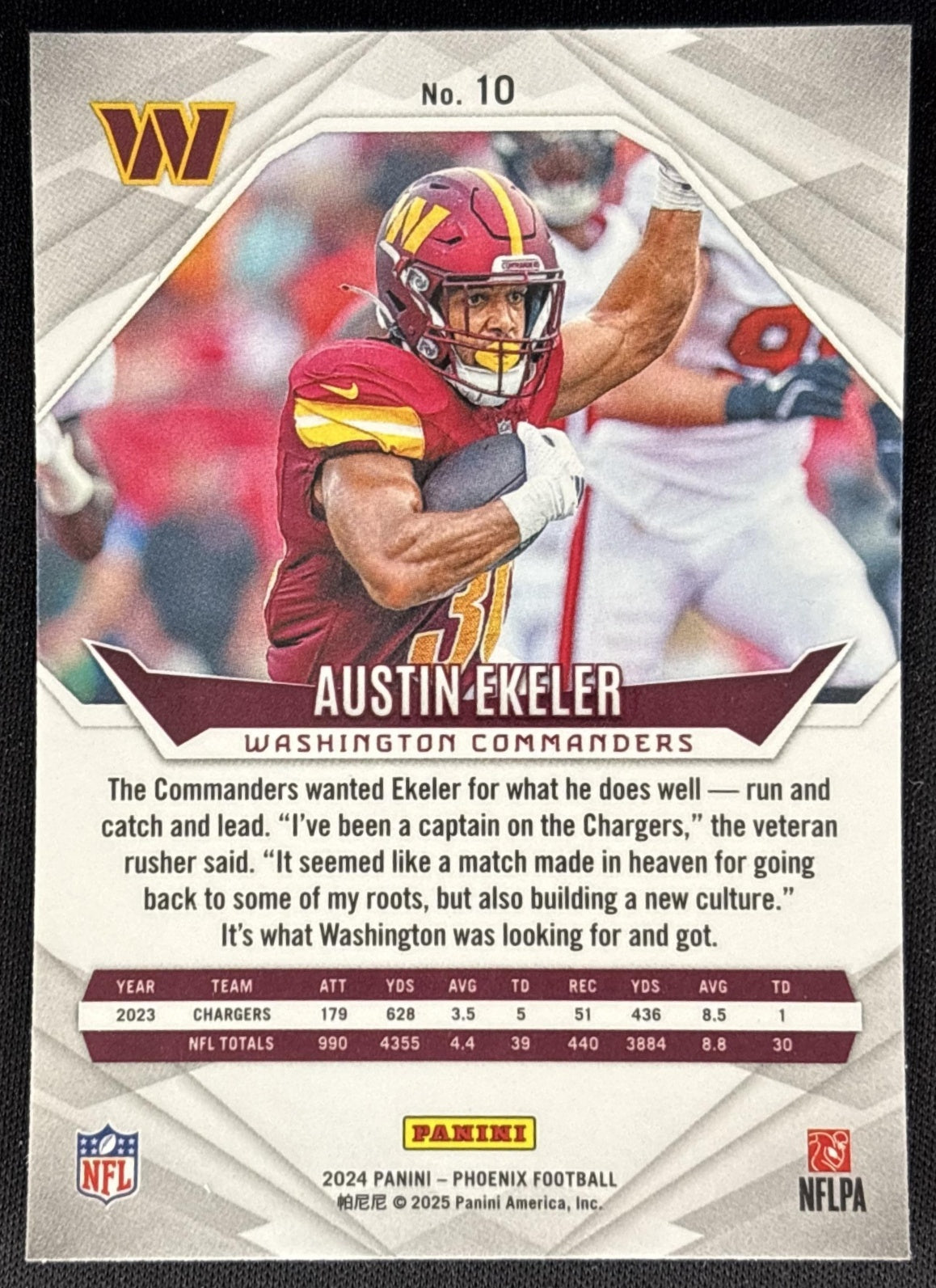 Austin Ekeler 2024 Panini Phoenix International Commanders Sports Trading Card