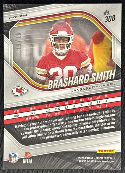Brashard Smith 2025 Panini Prizm Kangaroo /61 Chiefs Sports Trading Cards