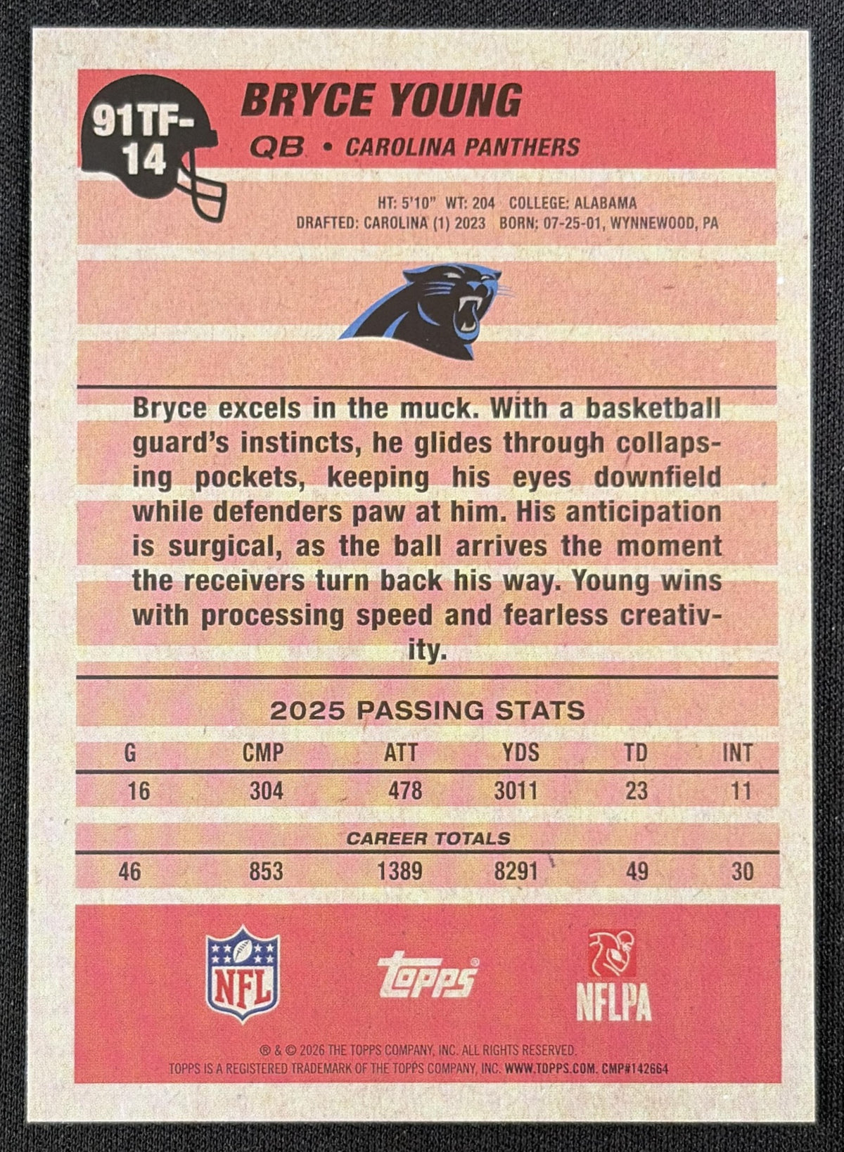 Bryce Young 2026 Topps 1991 Crackle Foil Panthers