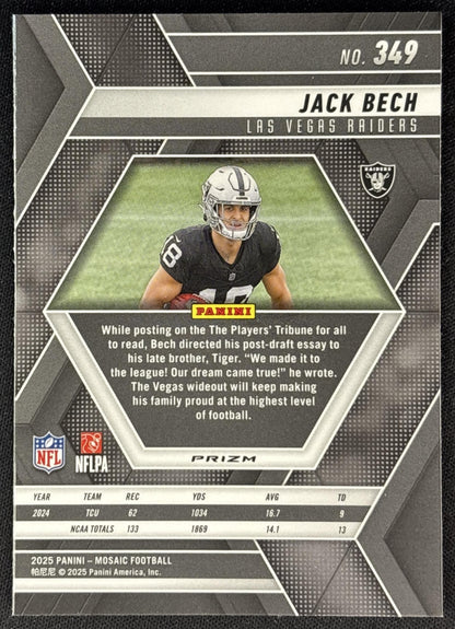 Jack Bech 2025 Panini Mosaic Rookies Camo Pink Prizm Raiders back