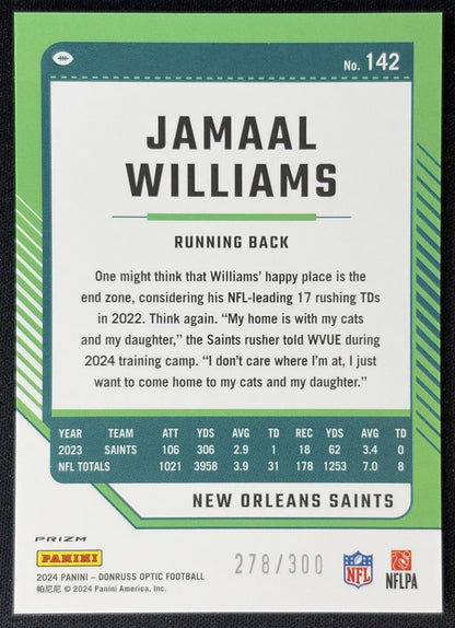 Jamaal Williams 2024 Panini Donruss Optic Wave /300 Saints back