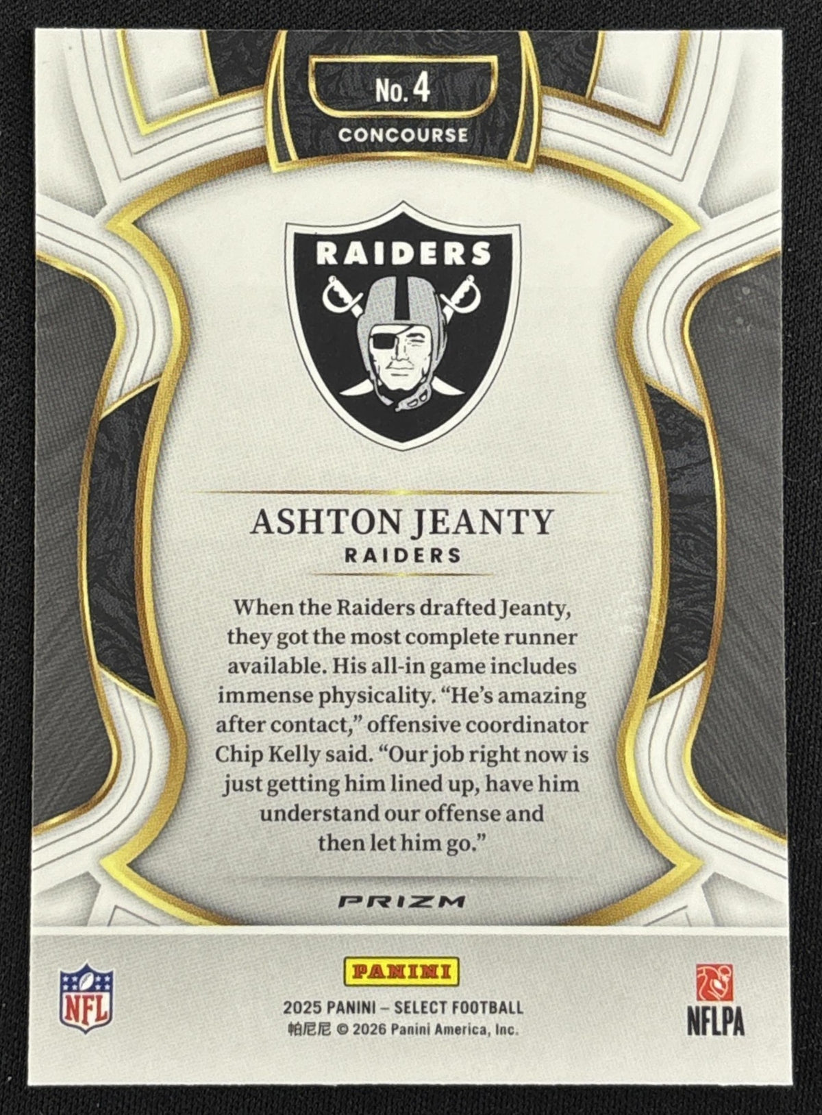 Ashton Jeanty 2025 Panini Select Concourse Pink Prizm Shock Raiders - Back