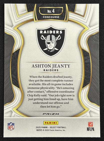 Ashton Jeanty 2025 Panini Select Concourse Pink Prizm Shock Raiders - Back