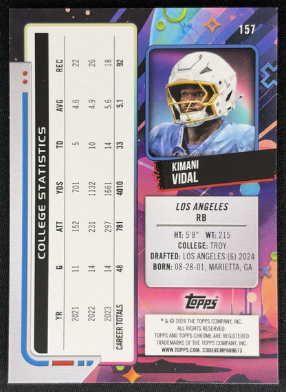 Kimani Vidal 2024 Topps Cosmic Chrome Purple Nebula Refractor /150 Chargers back