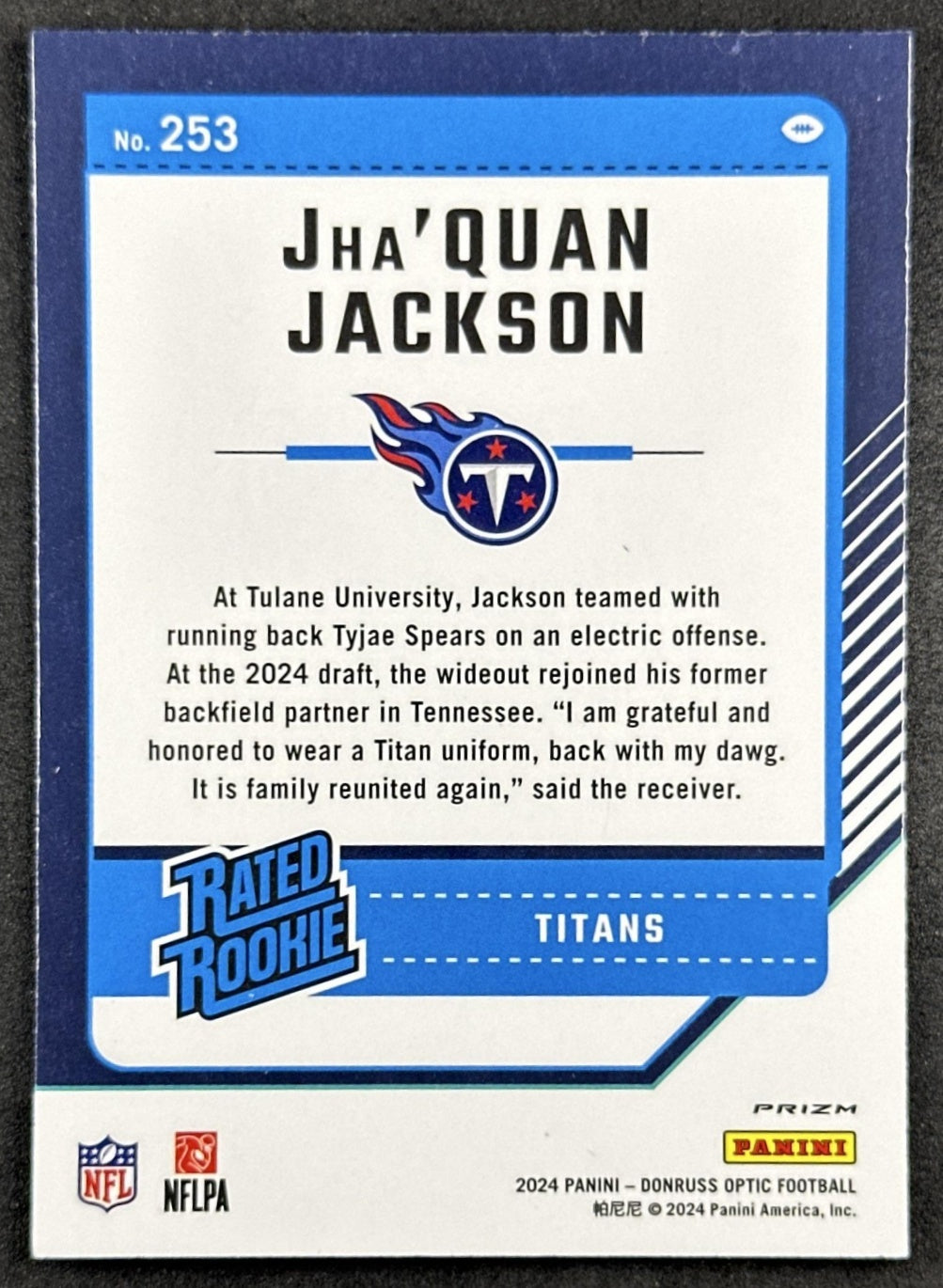 Jha'Quan Jackson 2024 Panini Donruss Optic Blue Hyper Titans Back