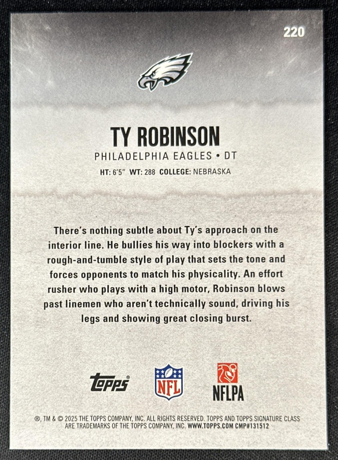 Ty Robinson 2025 Topps Signature Class Green & Purple Rookie Eagles back