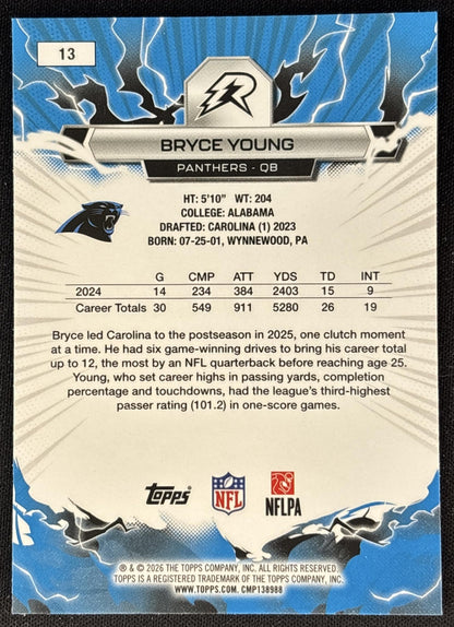 Bryce Young 2025 Topps Resurgence Panthers Carolina Panthers back