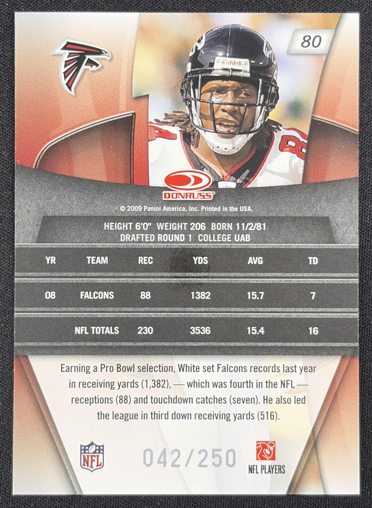 Roddy White 2009 Panini Donruss Gridiron Gear Silver X's /250 Falcons