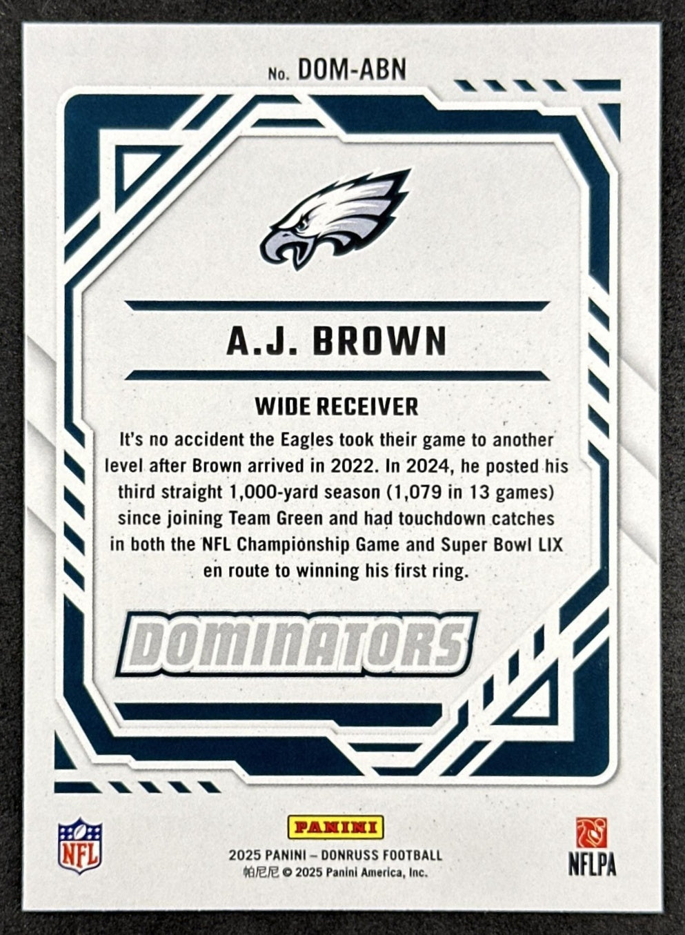 A.J. Brown 2025 Panini Donruss Dominators Eagles
