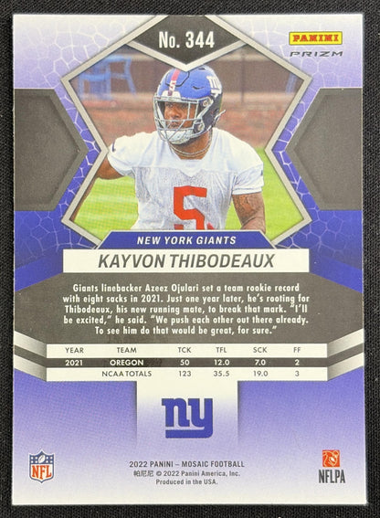 Kayvon Thibodeaux 2022 Panini Mosaic Reactive Orange Giants Sports Trading Card