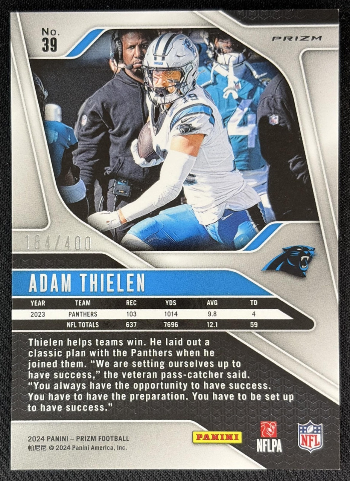 Adam Thielen 2024 Panini Prizm Pandora /400 Panthers back