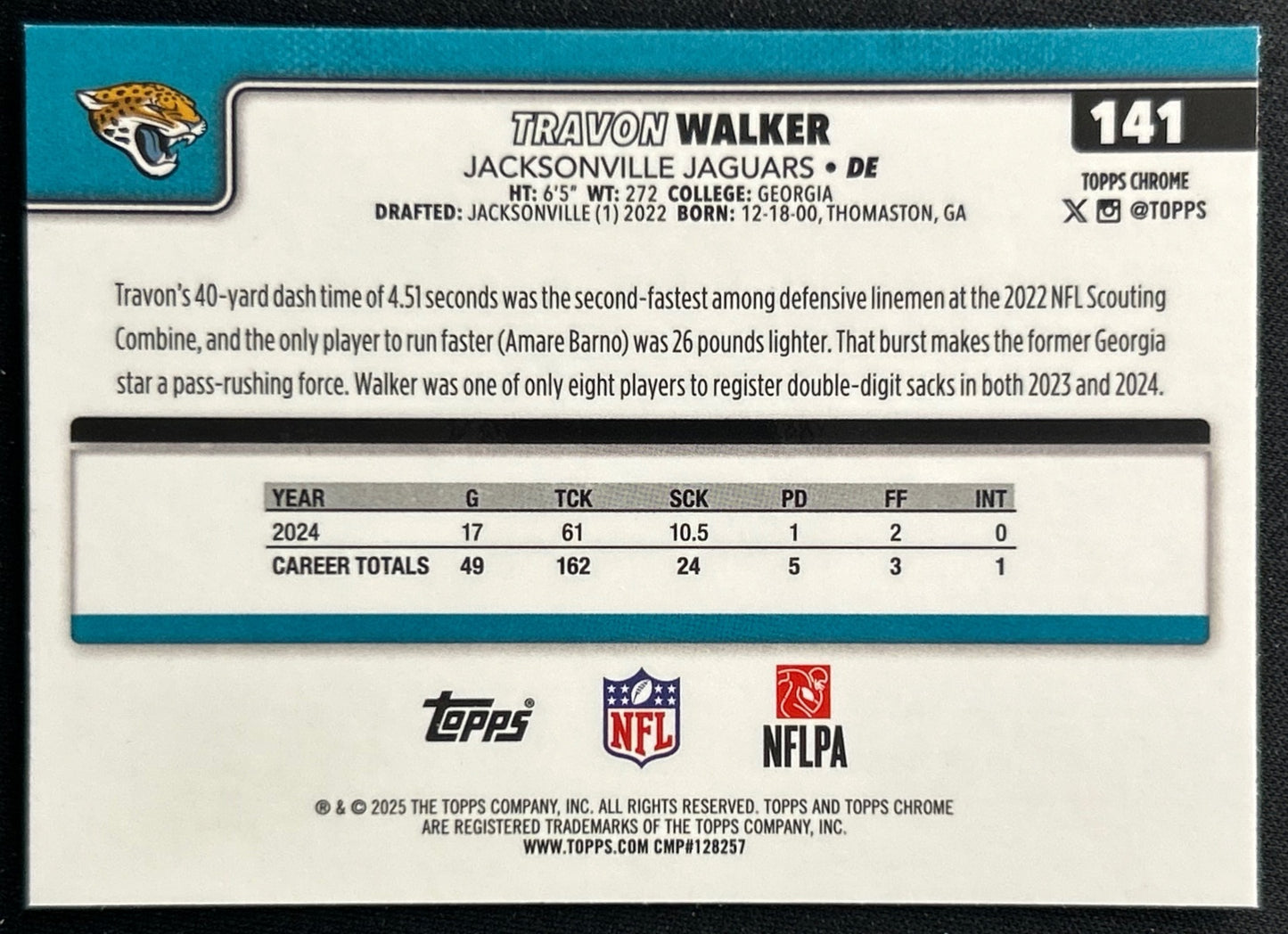 Travon Walker 2025 Topps Chrome Jaguars Sports Trading Cards