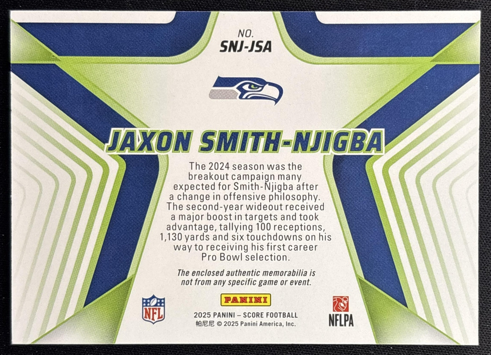 Jaxon Smith-Njigba 2025 Panini Score Stars of the NFL Jersey Seahawks back