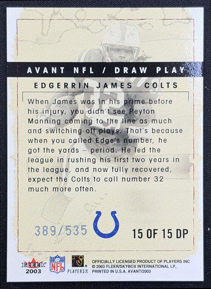 Edgerrin James 2003 Fleer Avant Draw Play /535 Colts