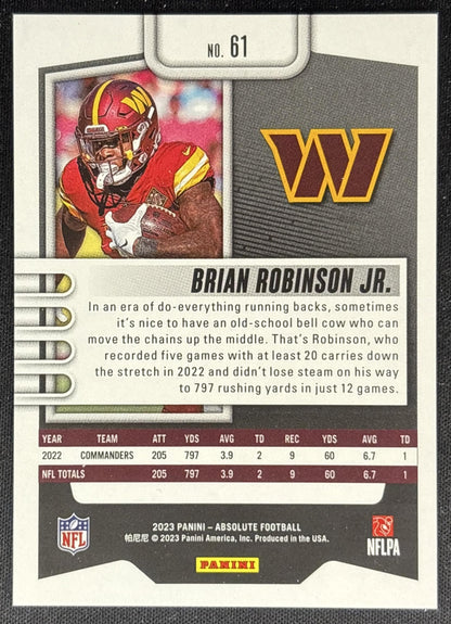 Brian Robinson Jr. 2023 Panini Absolute Blue Diamonds /99 Commanders Sports Trading Cards