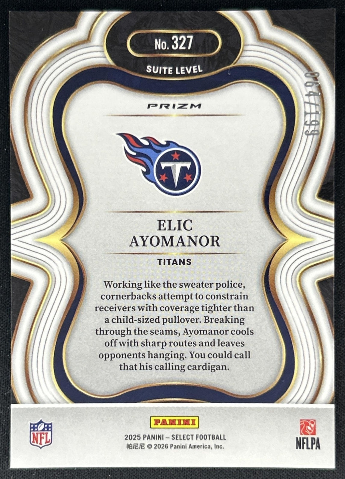 Elic Ayomanor 2025 Panini Select Suite Level Tri-Color Prizm /199 Titans back
