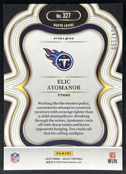 Elic Ayomanor 2025 Panini Select Suite Level Tri-Color Prizm /199 Titans back